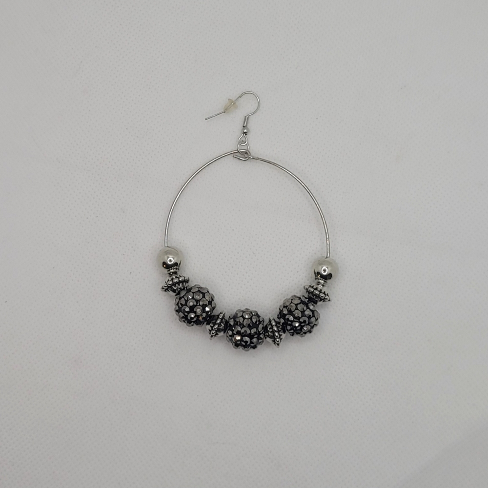 Silver Dangle Rhinestone Balls Hoop Earrings Paparazzi                  HGP301B